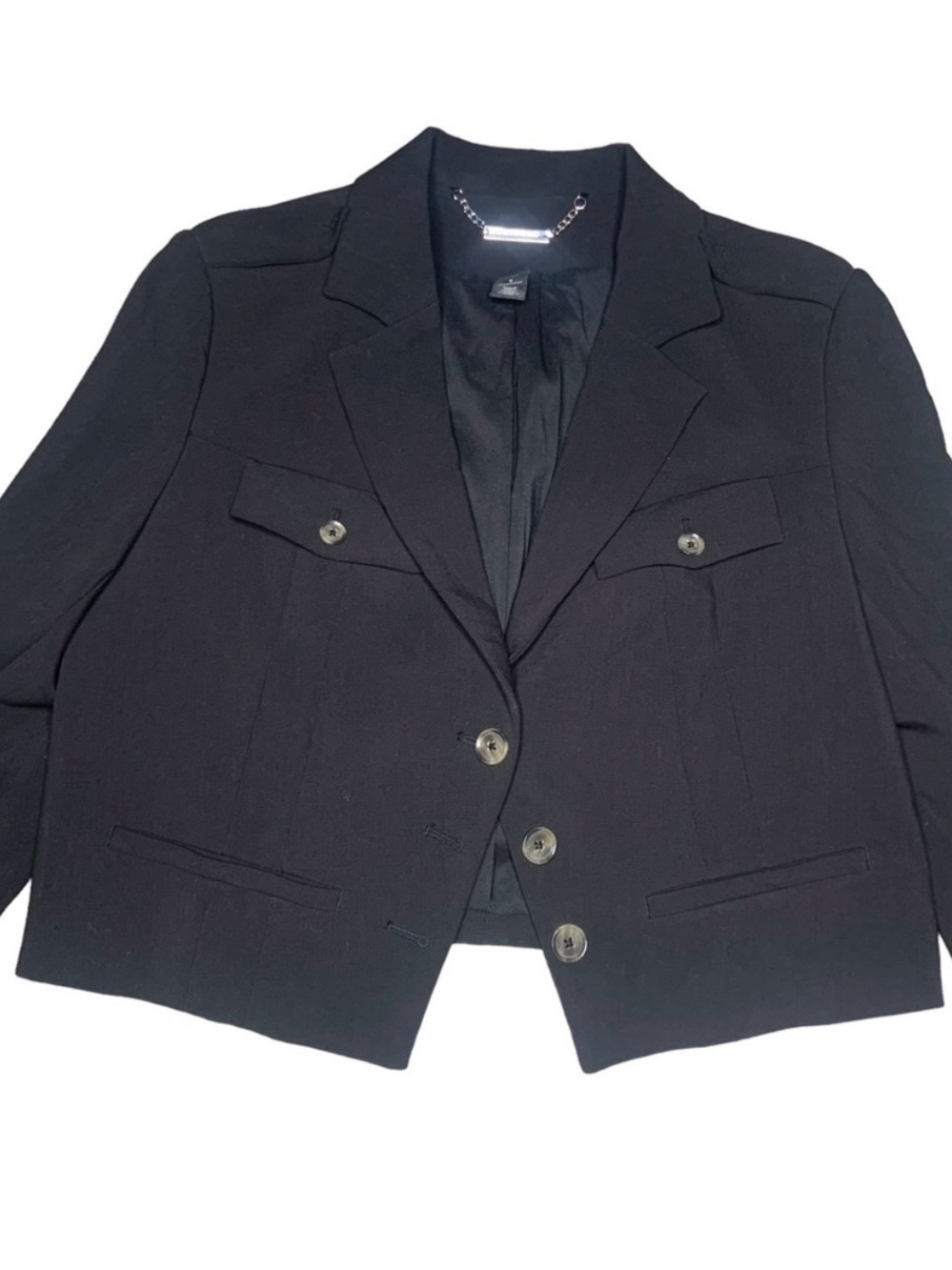 White House Black Market Black Cropped Blazer Jacket Bracelet Sleeves